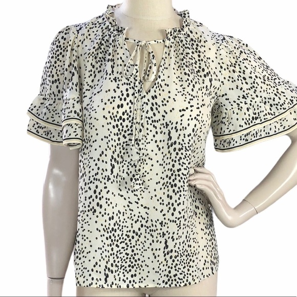 Max Studio Dot Tiered Sleeve Top Blouse Small S Flounce Feminine‎ - Picture 1 of 5